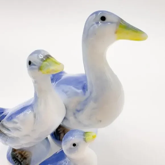 Mini Bone China Duck Family Figurines Porcelain Blue Ducks Geese Hand Painted - Picture 4 of 13